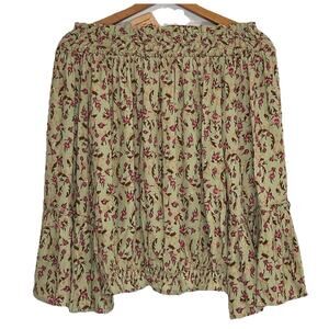 Rustic Rack Top Size S Green Floral Off Shoulder Smocked Prairie Cottage NEW NWT
